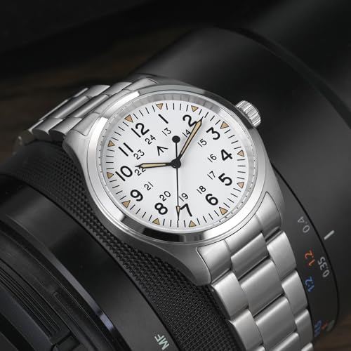 Image of TACTICAL FROG Militado ML08 Field Watch Japanese Sweep VH31 / 515 Movt with Calendar, Men's Military Watch Sapphire Crystal 10 ATM Waterproof Analog Watches for Men | Double-domed sapphire with AR coating, 316L steel, 100m water resistance, C3 lume and screw-down crown