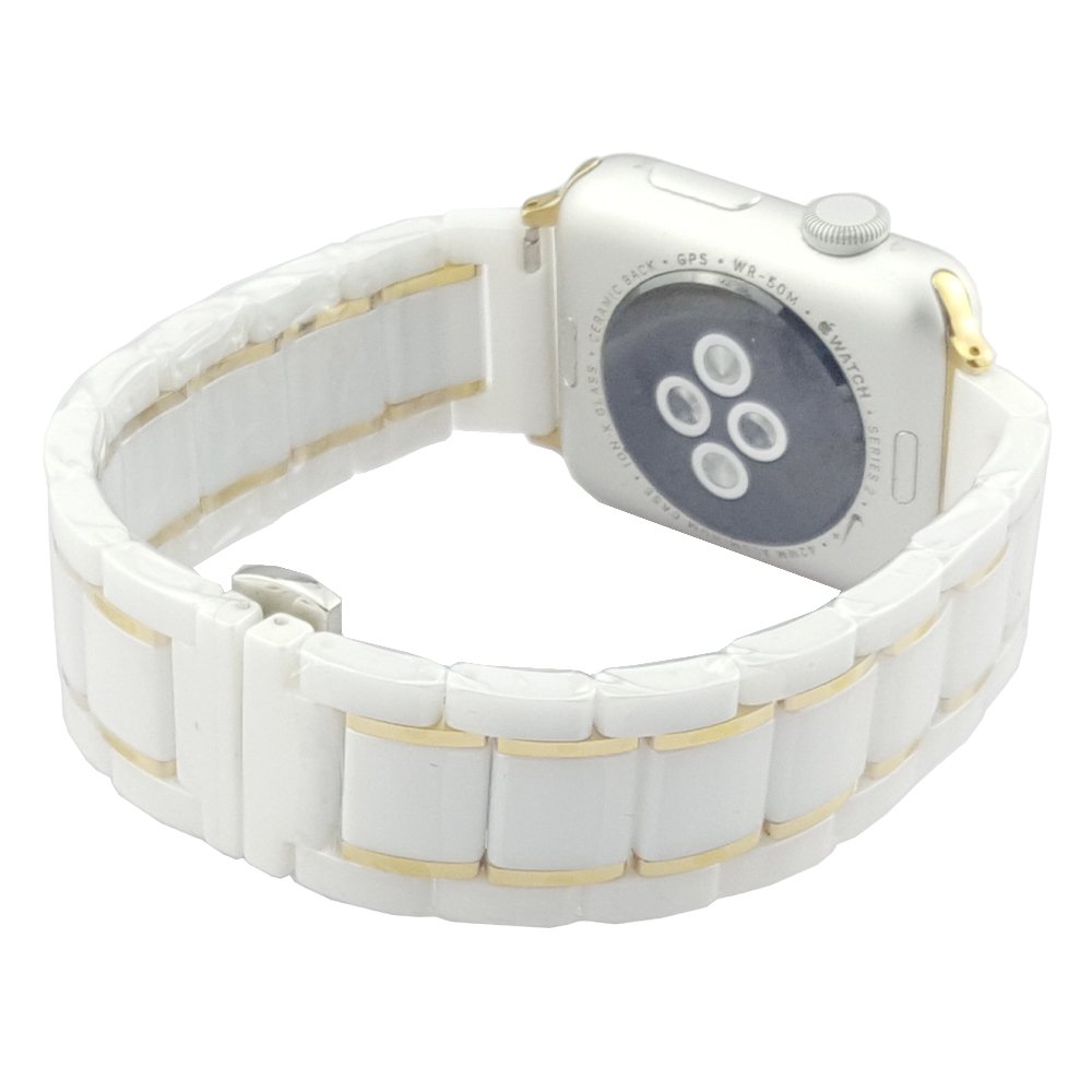 MeShow49mm/45mm/44mm/42mm Two Tone Ceramics Stainless Steel Removable Link Strap Bracelet Watch Band with Stainless Steel Butterfly Buckle Clasp for iWatch Series 8/7/SE/6/5/4/3/2/1/ultra