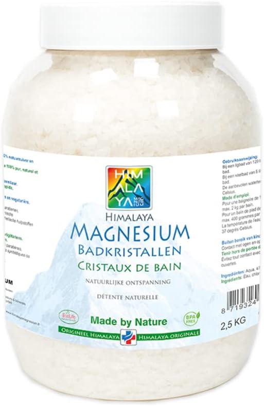 Magnesium Badkristallen-Vlokken-Flakes van Himalaya magnesium | 2,5 kg – Food kwaliteit | 47% Magnesium chloride Voetbadzout