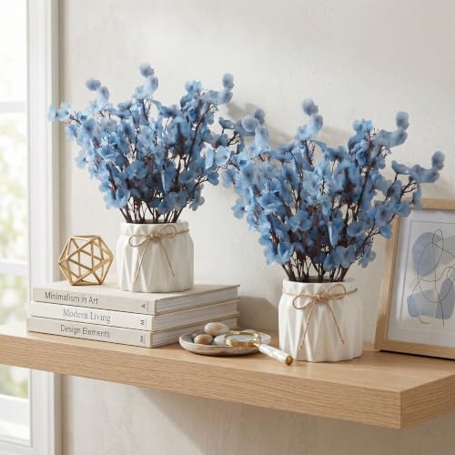 Image of Dekorly Artificial Lavender Plant in White Pot, 18cm - Realistic Faux Flower Arrangement for Home & Office Decor (Set of 1) (2, Blue Baby's Breath Flower)