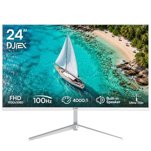 Image of 24 Inch White Computer Monitor, FHD 1080P Business Monitor 100Hz, Frameless PC Monitor, Built-in Speaker, 98% sRGB, Low Blue Light Eye Care, 4000:1 Contrast Ratio, HDMI & DP, VESA Mountable