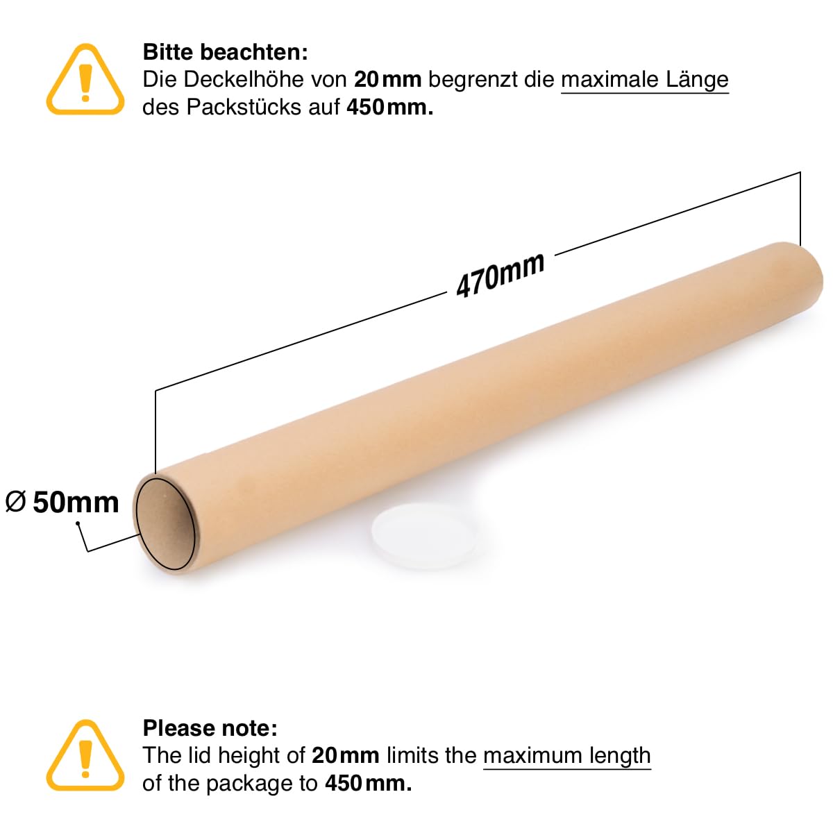 verpacking rura pocztowa 450 x 50 mm okrągłe Brązowy [Wersja i ilość do wyboru] tuba wysyłkowa pudełko składane 100 sztuk
