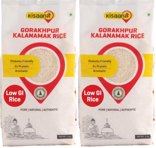 Image of KisaanSay Gorakhpur Kalanamak Rice 1KG | Diabetic Friendly | Aromatic | Unpolished | High in Iron & Protein | Rich In Nutrients & Fiber | Low GI Rice | Buddha rice | Traditionally Milled (Pack of 2)