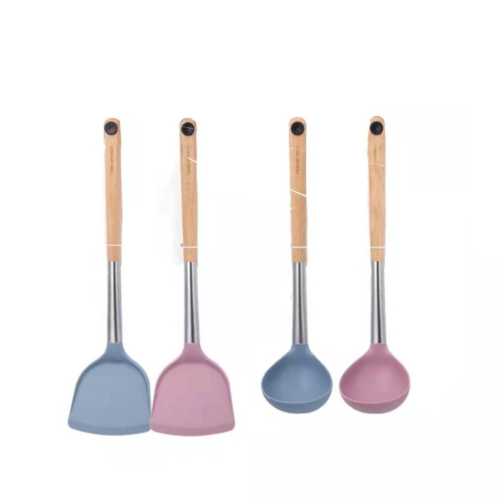Kitchen Utensils Silicone Shovel Special Shovel for Non Stick Pot Frying Pot Shovel Extended Beech Handle Soup Spoon Kitchen Cooking Tools Bluespoon/165 (Color : Bluespoon)
