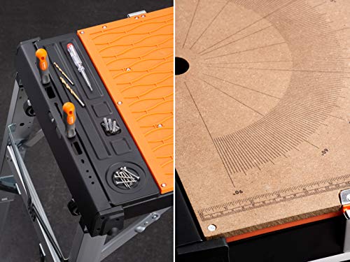 Meister Universele werkbank 4-in-1 - opstapkruk - rolplank - transportroller - 85 cm werkhoogte - met opbergvakken en omkeerbaar werkblad/in hoogte verstelbare gereedschapsbank/werktafel / 9079620 - Afbeelding 6