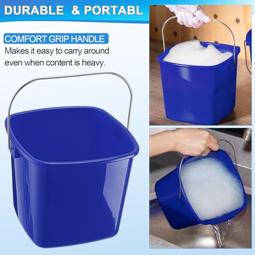 Image of Zhehao 6 Pcs 3 Quart Bucket for Cleaning Small Sanitizer Bucket for Restaurant Square Plastic Pail with Handles for Home, Offices, Commercial Use, Food Service(Dark Blue)