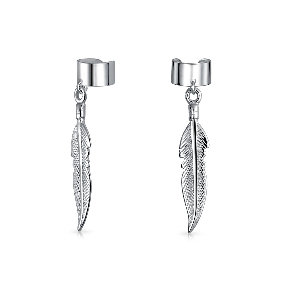 Joyería Occidental Pendientes Colgantes De Hoja De Pluma Nativa Americana Para Cartílago De Oreja Lóbulo De Oreja Y Hélice Pendientes De Cadena De Envoltura De Oreja Y Puño En Plata Esterlina .925