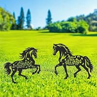 GZDDYUMYJX Metall Pferd Dekor für draußen,2 Stück Schwarze Pferd Silhouette Statuen Garten Dekor für draußen, Outdoor Dekor, Garten Kunst, Rasen Ornamente, Geschenke