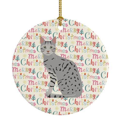 Caroline's Treasures Egyptian Mau Cat Christmas Ceramic Ornament Christmas Tree Hanging Decorations for Home Christmas Holiday, Party, Gift, 3 in, Multicolor