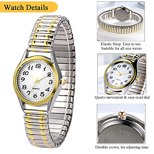 JewelryWe Women's Ultra Thin Easy Reader Watch with Elastic Strap Golden/Silver Tone Stretch Band Watches - Image 6