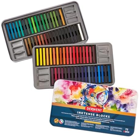 Derwent Inktense Watersoluble Ink Blocks Tin,Ideal For Bold Designs,Use On Fabrics,Wax Based,Professional Quality 2301980 (Set Of 72),Multicolor