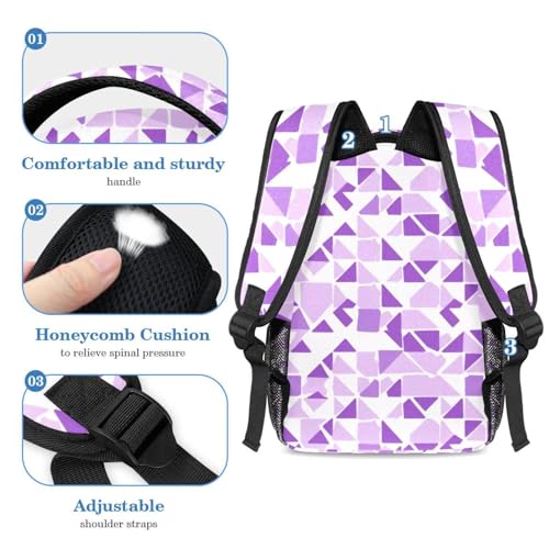 Cartable violet géométrique avec sa trousse assortie au style multicolore - 4