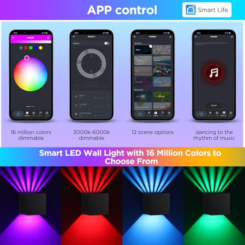 RGB Smart Wall Light, LED Indoor Wall Lamp Up Down Dimmable Modern Wall Sconce Lighting with APP, Alexa, Google Home, Music Sync,16 Million Colors Aluminum Wall Lights for Bedroom,Living Room,Hallway - Image 4