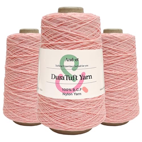 Image of And-et DuraTuft Yarn 45 Vibrant Colors Tufting Nylon Yarn Pack - Ideal for Crochet, Craft Projects - 100% B.C.F. - 3 Cones x 1.66lbs(640yards) - Perfect for Rug Weaving and Knitting (22 Blush Pink)