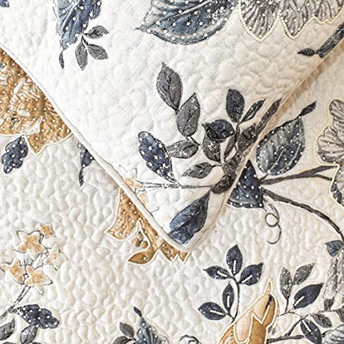 The Homecentric King/Queen/Twin Blue & Ivory Designer King 90"X18" Bed Runner With Pillow Cover, Bird, Pearl & Quilted Bed Scarf On Linen Fabric - Vintage Birdena #TOP2