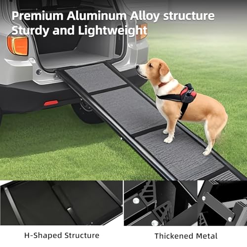 Hunderampe Auto Klappbar Extra Lang 170 cm Hundetreppe Auto mit Rutschfester Teppichoberfläche für Klein Mittel und Große Hunde Tragbare Rampe Hund für Auto SUV LKW Sofa und Bett