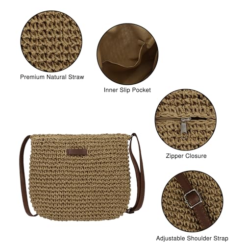 Straw Crossbody Bag for Women Handmade Woven Beach Bag Vacation Shoulder Handbag Purse for Summer3