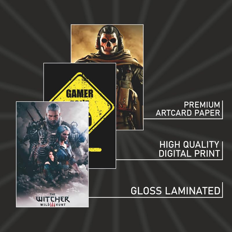Image of POSTERONN Gaming Aesthetic Wall Collage Kit Set of 54 4x6 Inch Premium Cardstock Posters with Glue Dots Gamer Wall Art for Bedroom Setup Dorm Office Console Theme Room Decoration