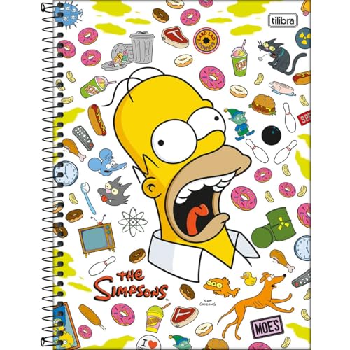 Caderno Simpsons TILIBRA Universitário ESPIRAL - 1 Matéria 80 Folhas (Fundo Branco)