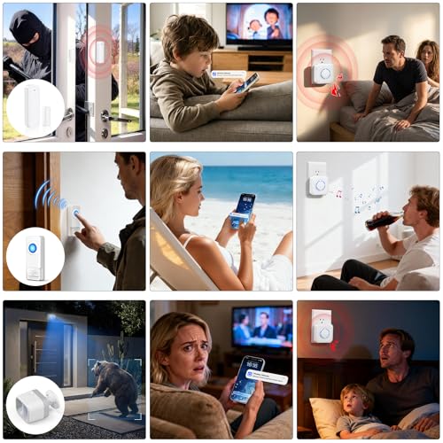 Smart WiFi Home Security System, Wireless Door Alarm Kit with Phone App Alerts, Includes Gateway Hub, PIR Motion Sensor, Doorbell & Door Sensor, DIY Burglar Alarm for Home Business Apartment