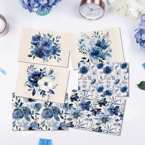 Tarjetas de flores azules con sobres para felicitaciones de papelería bonita 5