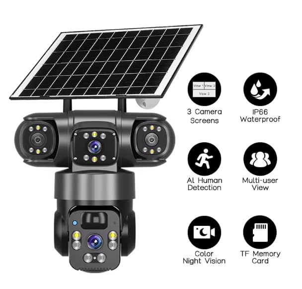Image of securinnov 6MP Triple Lens Solar PTZ Outdoor Security Camera with 3-Screen Monitoring | Auto Motion Detection | Color Night Vision | Two-Way Audio Communication