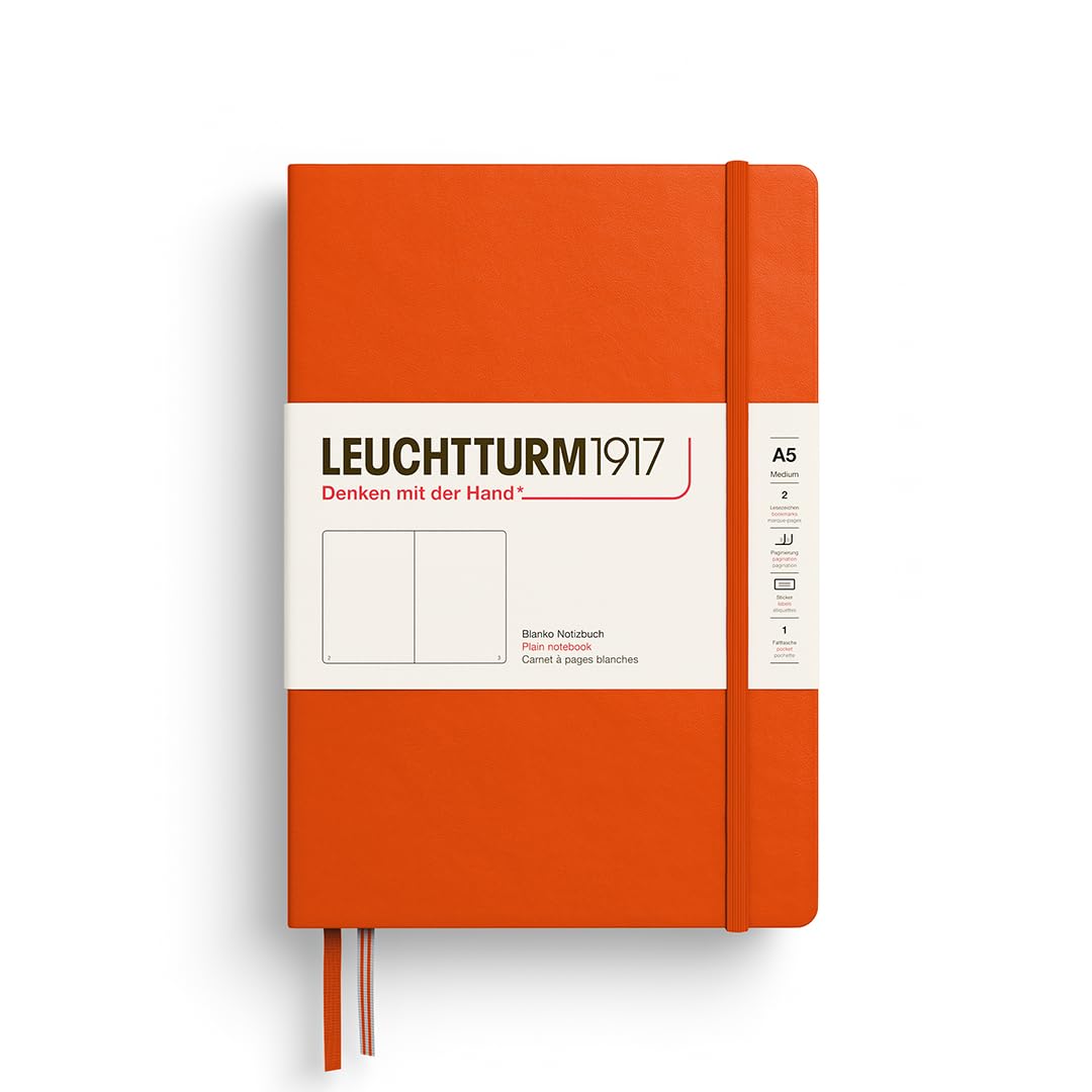 LEUCHTTURM1917 373981 Notebook Medium (A5), Hardcover, 251 Numbered Pages, Pumpkin, Plain