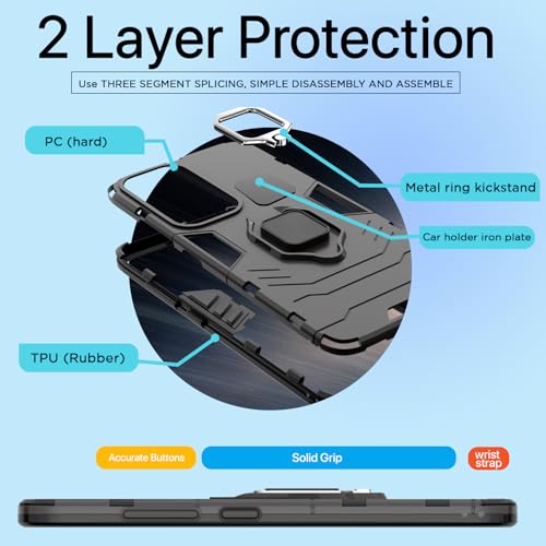 Image of Pikkme D5 Tough Armor Back Cover | 360 Protection Case | Ring Holder Stand Bumper Case for Oppo Reno 12 Pro 5G (Black)