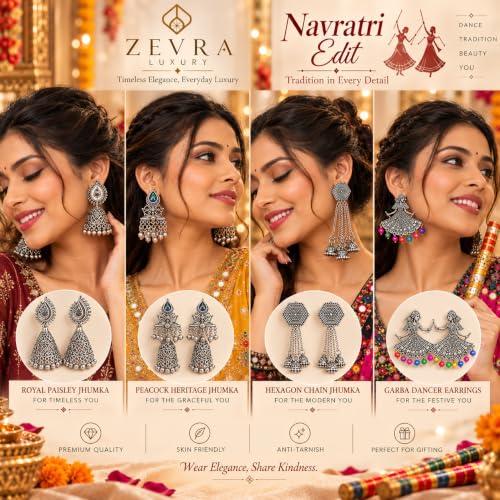 Image of Oxidised Desi-Vibes-jumka Earrings Combo Set for Women & Girls | 12 Pairs Traditional Boho Ethnic Earrings | Multicolour Beads & Pearl Drop Earrings | Indian Jewellery for Festive, Navratri & Ethnic Wear