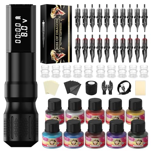 Kit de pistolet à tatouer rotatif sans fil avec machine de tatouage 1800 mAh