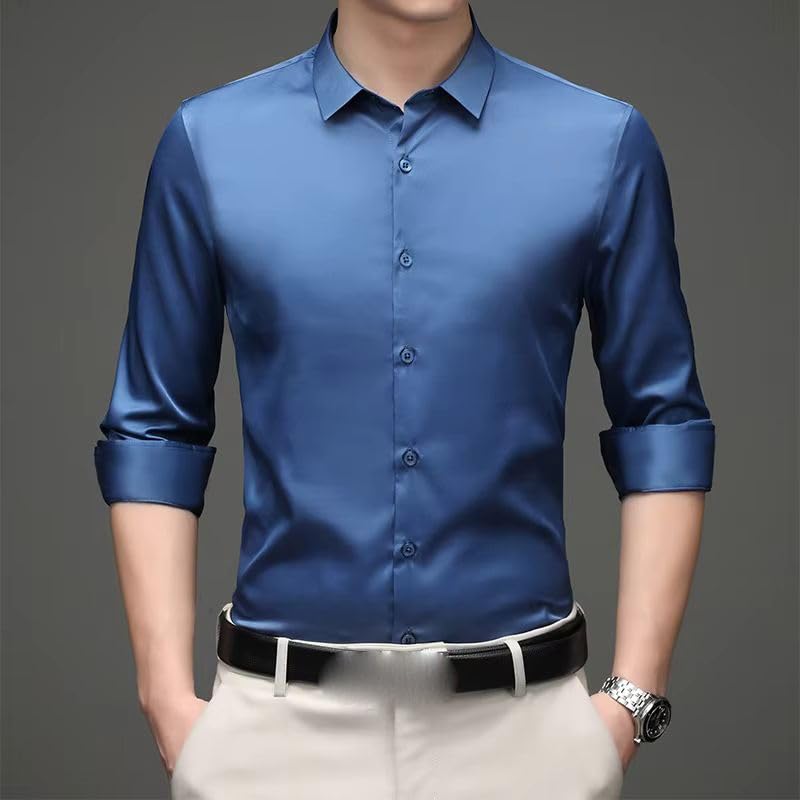 Chemise décontractée pour homme manches longues WOLONG extensible couleur mince - 4