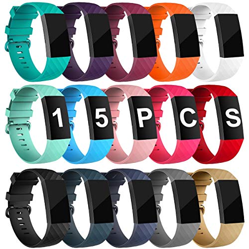 Velavior 15 Colors Bands for Fitbit Charge 3/ Fitbit Charge 4/ Charge3 SE, Waterproof Replacement Wristbands for Women Men Small Large (Large)