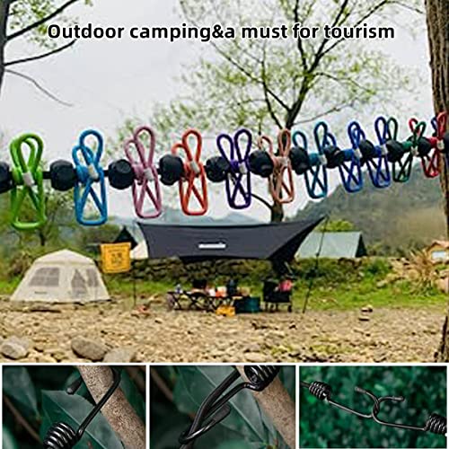 Wäscheklammern Camping, Camping Zubehör, Reisewäscheleine Mit Klammern, Tragbare Wäscheleine, Outdoor, Einziehbare für Reisen Mit 12 Wäscheklammern