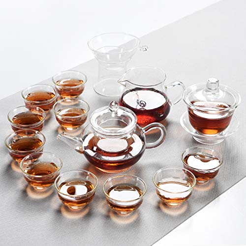 GBCJ Tasse à thé Kung Fu en Porcelaine Blanche, Service à thé, Four Domestique, Four à RU, Sable Violet, Ensemble de Porcelaine Blanche et Blanche Crack Crack, 9 Verres et 15 têtes Cover