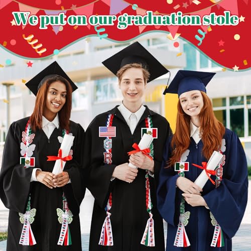 Image of Mexican Graduation Leis 2026,Class of 2026 Graduation Ribbon Lei with Butterfly and Pins,Double Handmade Congrats,Graduations Gifts for High School College