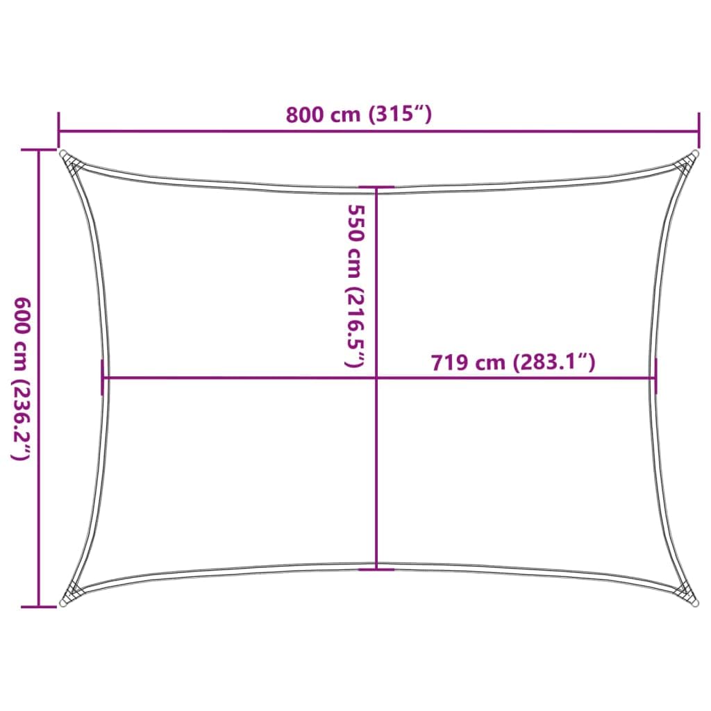 Tenda parasole, 6 x 8 m, beige, in HDPE con protezione UV, permeabile al vento e all'acqua, per giardino, terrazza, balcone e campeggio