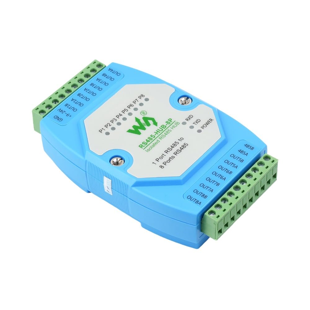 Industrial-Grade Isolated 8-ch RS485 Hub with Isolation and Relay, Rail-Mount Support, Wide Baud Rate Range