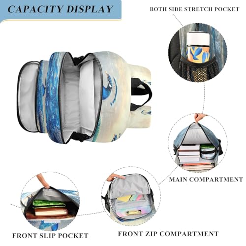 Beautiful Blue Peacocks Multi Compartment Student Backpack Reflective Stripes Travel Bag Casual Daypack School Bags for Boys Girls4