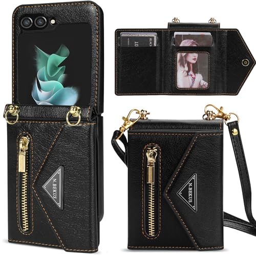 Housse Galaxy Z Flip 6 pliable avec 4 porte-cartes et fermeture zip