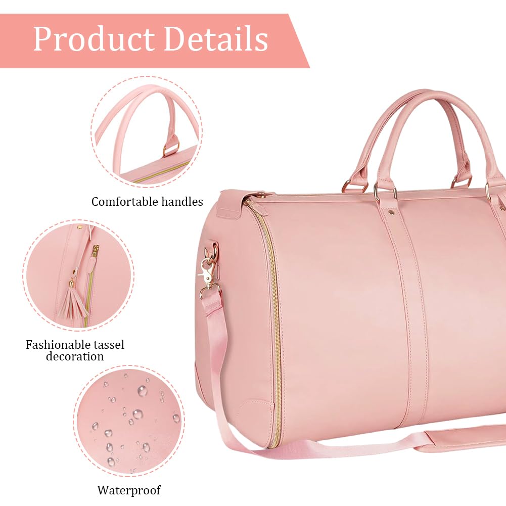 Borsa da viaggio pieghevole, borsa da viaggio, pieghevole, grande borsa impermeabile pieghevole, in materiale PU, bagaglio a mano trasformabile (rosa)