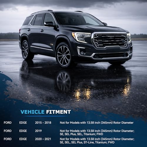 Image of Detroit Axle - Front Brake kit for 2015 2016 2017 2018 2019 2020 2021 | Ford Edge, Drilled & Slotted Disc Brake Rotors Ceramic Brake Pads Replacement 12.44 inch inch Rotor