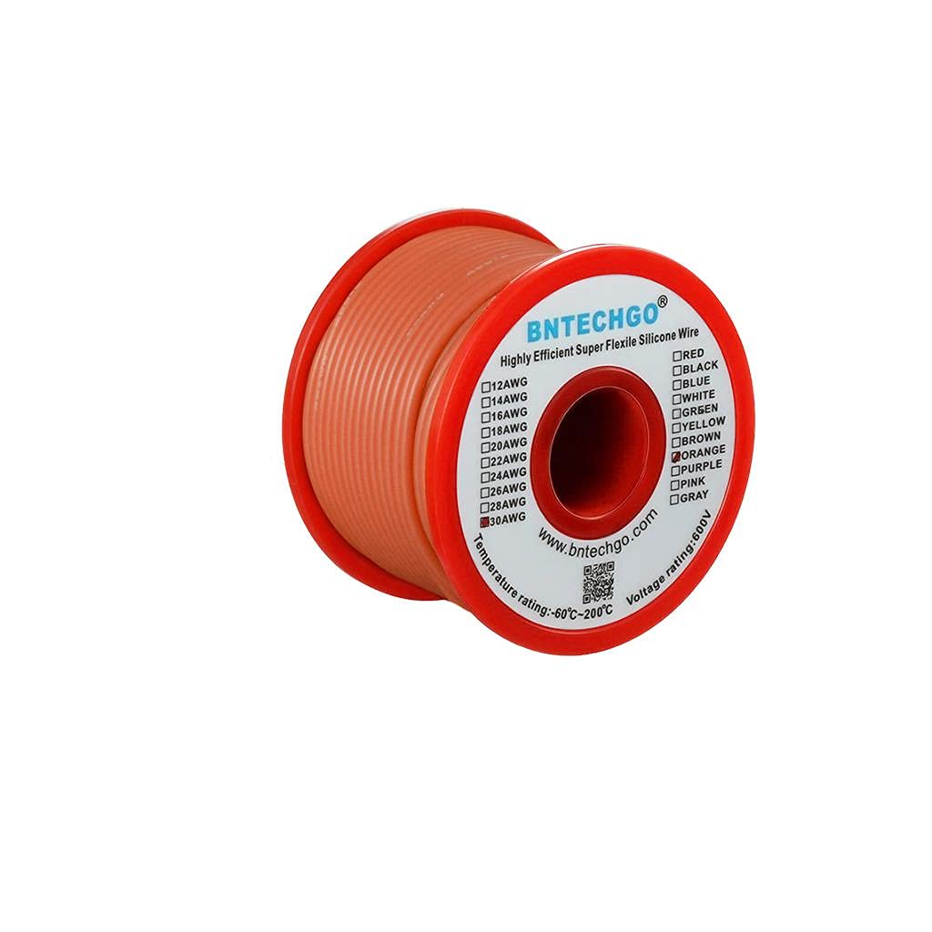 BNTECHGO 30 Gauge Silicone Wire Spool 100 ft Orange Flexible 30 AWG Stranded Tinned Copper Wire