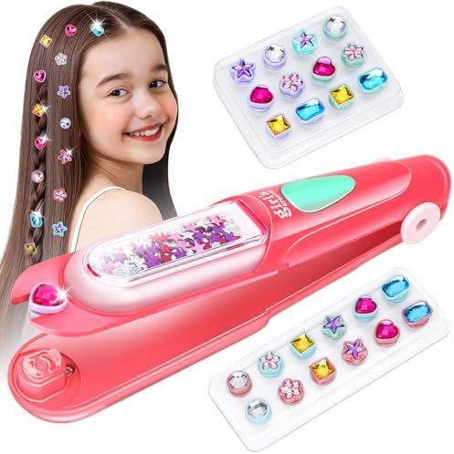 Geschenk Mädchen 5 6 7 8 9 10 Jahre: Haarschmuck Mädchen DIY Haare Flechten Maschine Set mit Glitzersteine, Kreative Spielzeug ab 6-12 Jahre Prinzessin Haar Accessoire Geburtstagsg