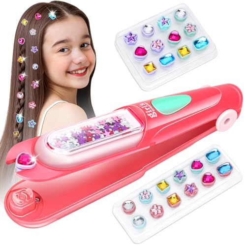Hair Accessories for 5 6 7 8 9 10 Year Old Girls: Gifts for Girls Toys Age 5-12 Hair Gem Stamper Kit DIY Hair Princess Diamond Decoration Birthday Presents Age 6 7 8 Kids Braiding Styling Tools Toy
