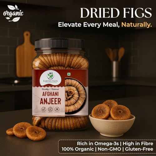 Image of Earthy Eats Premium Afghani Anjeer | Soft Juicy Dried Figs Dry Fruit | No Added Sugar, Rich Source Of Fiber | Low in Fat Healthy Snack Jar Pack Of 1 | Perfect for Gifting