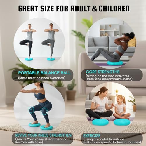Image of Wobble Cushion Core Balance Disc, Wiggle Seat for Sensory Kids to Stay Focused, Non-slip Balance Pads with Inflation Pump for Physical Therapy & Core Strength