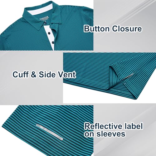 Image of Golf Shirts for Men - Dry Fit Moisture Wicking Short Sleeve Performance Sport Casual Striped Collared Mens Polo Shirt