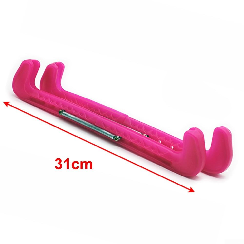 1 Pair Adjustable Ice Skate Blade Covers, Plastic Hockey Skate Protective Guards(pink)