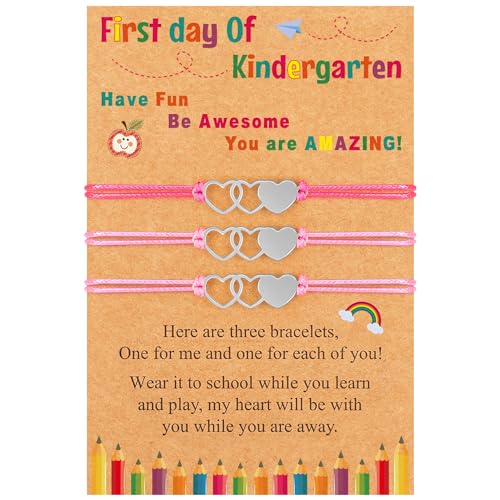 Image of Back to School Supplies, First Day of Kindergarten Bracelet, Back to School Bracelet Mommy and Me, Prek Matching Wish Bracelets Set, Adjustable Bracelet for Boys Girls Gifts Stuff Bulk