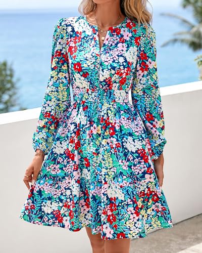 BTFBM Fall Dresses for Women 2026 Trendy Floral Long Sleeve Mini Dress - image 2